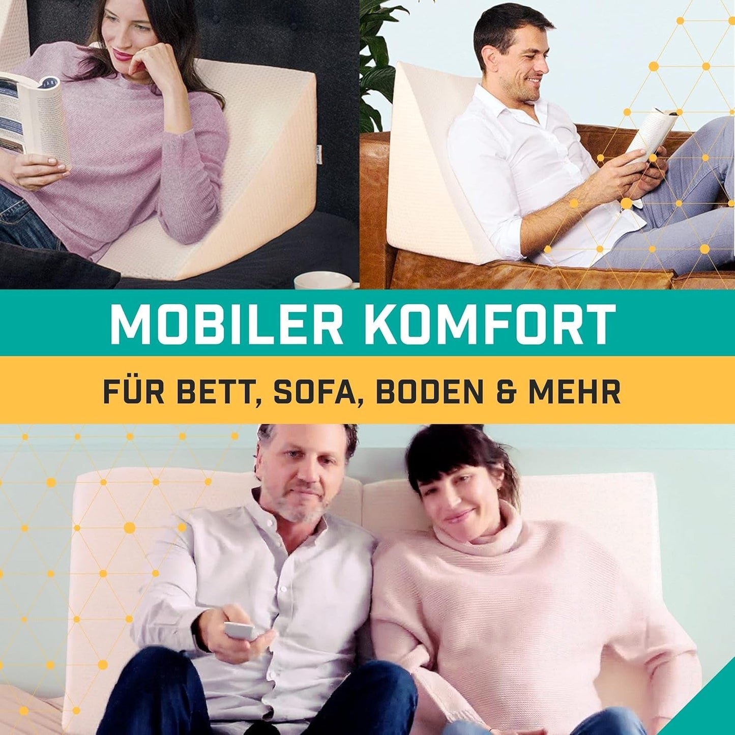 Oreiller compensé pour lit et canapé - Idéal comme oreiller de lecture, pour le dos du lit ou pour surélever les jambes - Mousse indéformable - Housse lavable