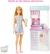 Barbie série You Can Be Anything, salon de crème glacée, 1 poupée Barbie aux cheveux blonds, machine à crème glacée, Barbie Play-Doh, accessoires de pâtisserie, cadeau pour enfants, jouet à partir de 3 ans, HCN46