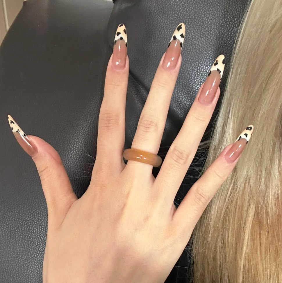 Mouyouglow longs ongles Stiletto laiteux blanc dégradé rose paillettes Cool faux ongles avec colle rose Ombre paillettes ongles artificiels