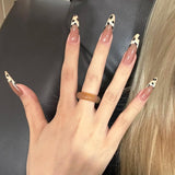 Mouyouglow longs ongles Stiletto laiteux blanc dégradé rose paillettes Cool faux ongles avec colle rose Ombre paillettes ongles artificiels