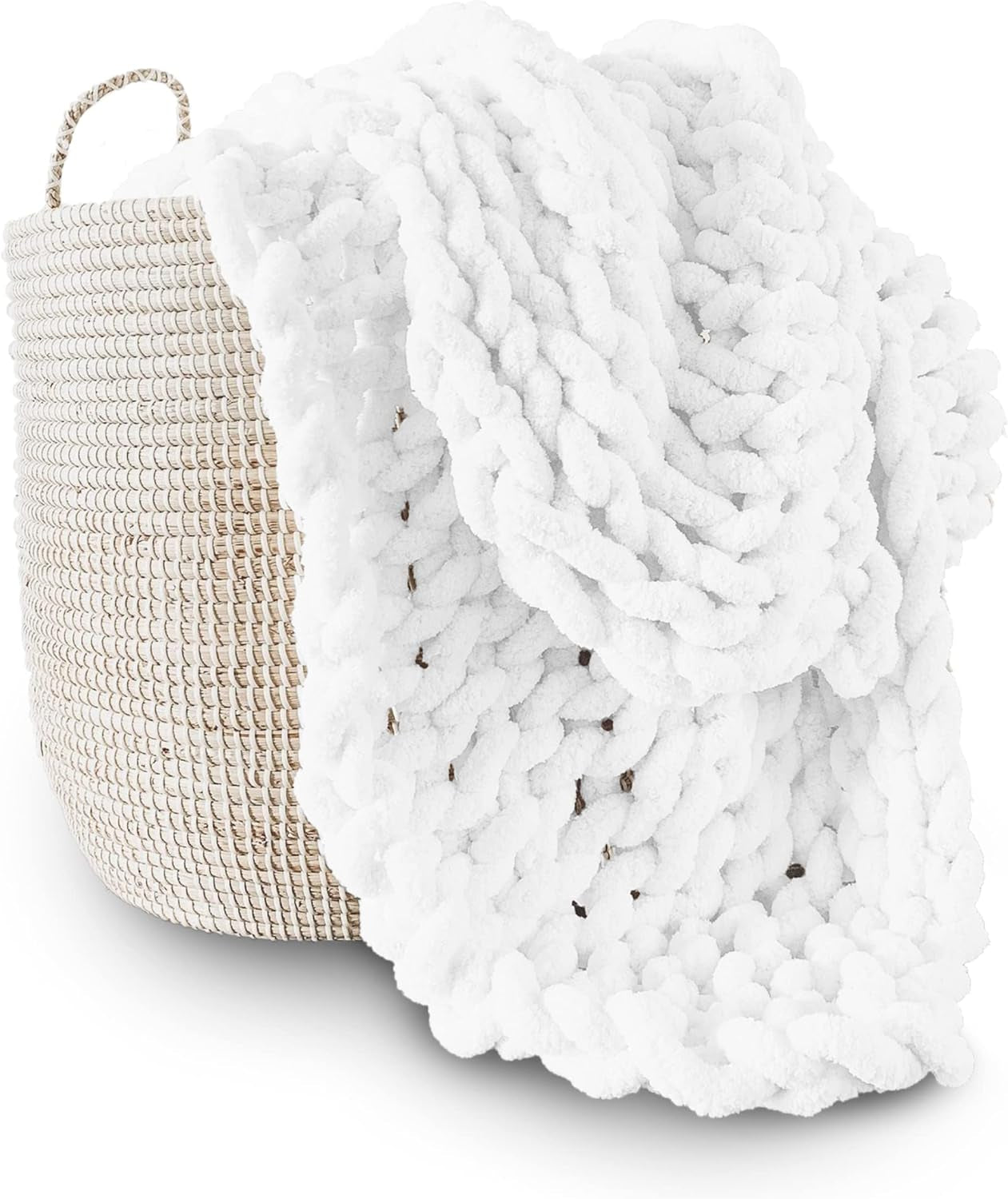 Couverture tricotée épaisse, jeté, 100% tricoté à la main avec du fil chenille géant (127 X 152,4 cm, gris lilas) Adyrescia Lits et couvertures Blanc 50"X60"