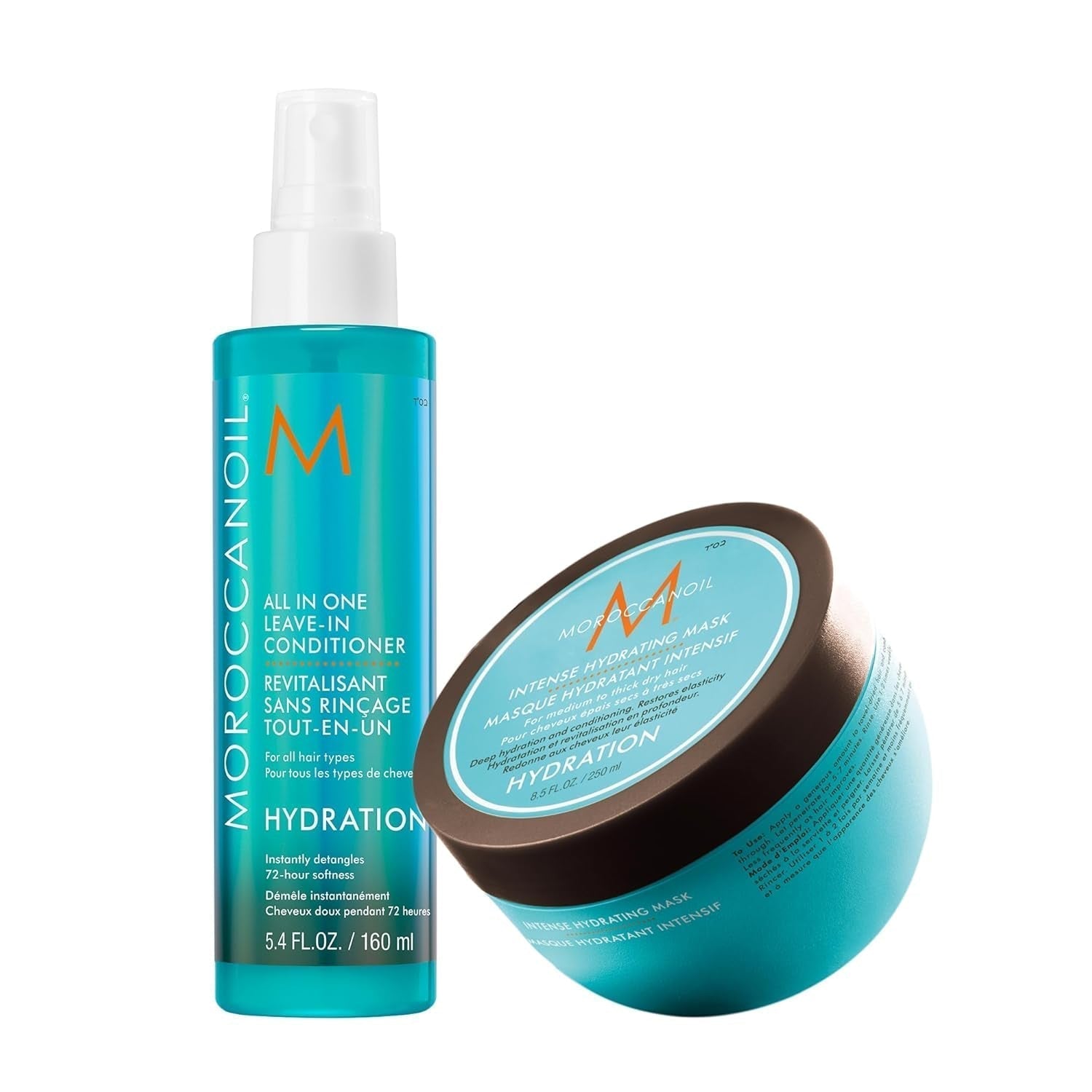 Masque hydratant intensif maroccanoil Naty Shop masque capillaire 250 ml (1 paquet) Pack avec revitalisant sans rinçage, 160 ml