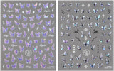 2 Blätter Schmetterling Nagelsticker Selbstklebend,Muschel Glitzer Nail Art Butterfly Nail Sticker Lila Grau Schmetterlinge Nagelaufkleber Relief Laser Papillons Nagel Sticker Nageldesign Zubehör