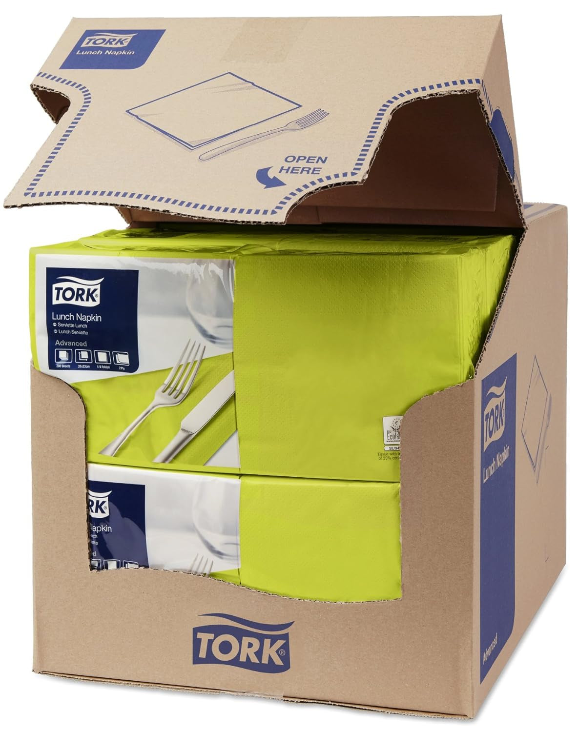 Tork 477840 Serviettes à déjeuner citron vert / Serviettes 2 épaisseurs pour petits repas ou collations / Qualité avancée / 10 X 200 (2000) Serviettes en papier / 32,6 X 33 cm (L X L) / 1/4 plié