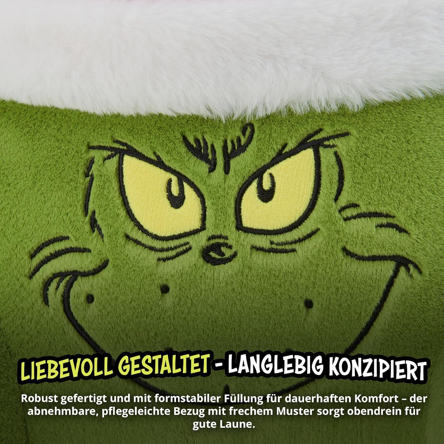 Grinch Pillow - Oreiller de dos pour lit et canapé, support dorsal avec accoudoirs, oreiller de lecture pour le dos, le cou et la tête, vert, 40 x 38 cm