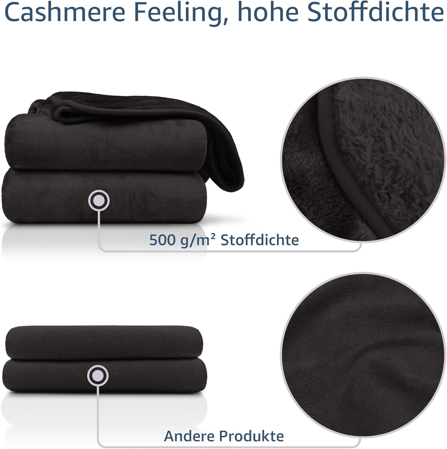 Amago - Couverture confortable, aspect cachemire, 180 X 220 cm - Noir Lits et Couvertures Besuche den Gözze-Store