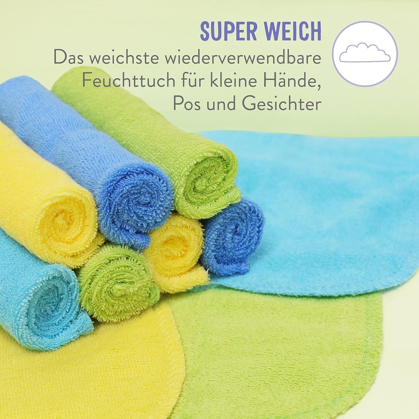 Bambino Mio Lingettes réutilisables pour bébé – Basique – Respectueuses de l'environnement, sans produits chimiques, double face, lavables, paquet de 10, nuage – L'emballage peut varier