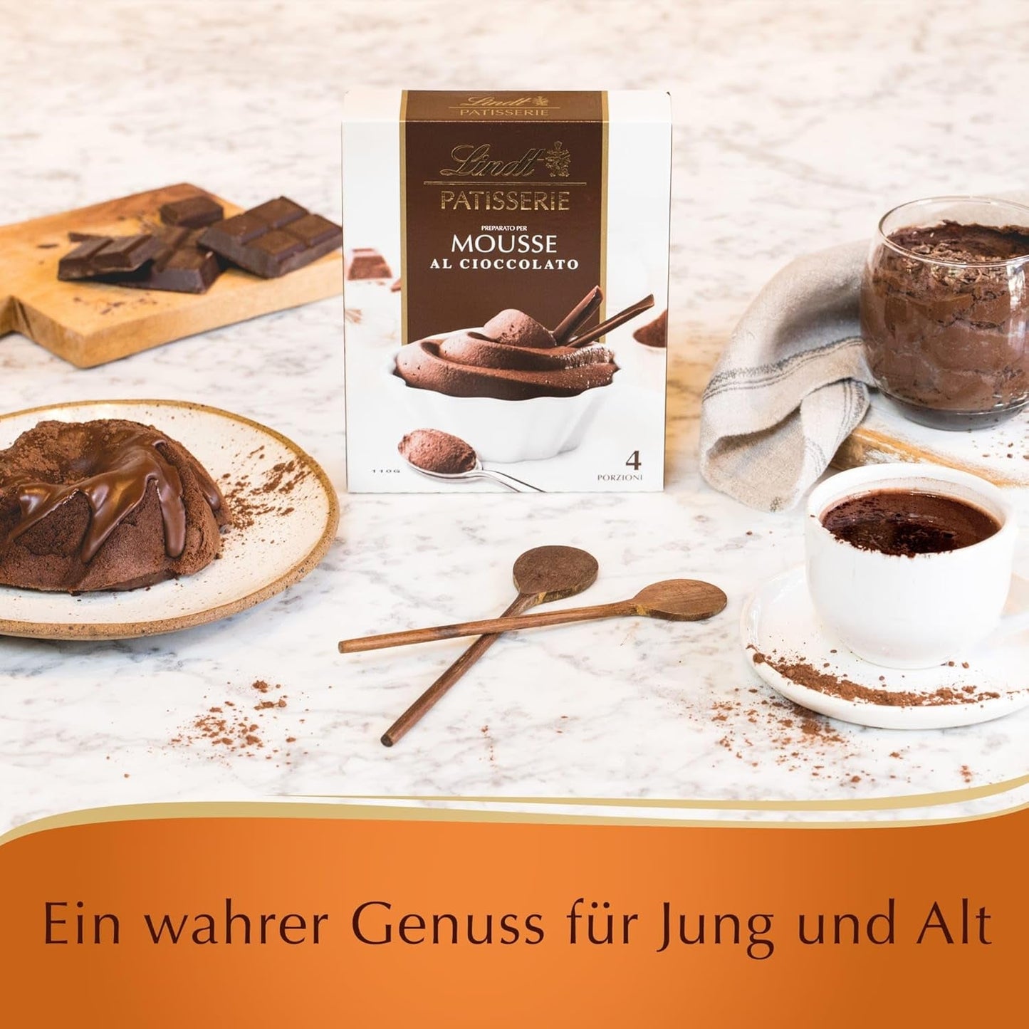 Lindt Schokolade - PÂTISSERIE Mousse Au Chocolat | 6X110G | Backmischung Für 4 Portionen Fluffige Mousse Al Cioccolato Aus Finester Schokolade | Pâtisserie | Rétromélange | Mélange Schokoladengeschenk pour la pâtisserie et la cuisine Naty Shop