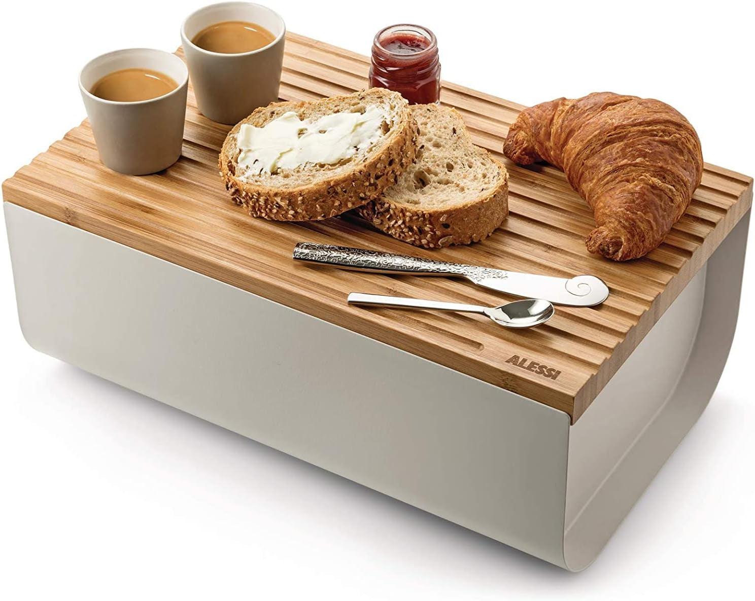 Alessi Mattina BG03 WG - Corbeille à pain en acier inoxydable avec résine époxy et bois de bambou, gris chaud Boîtes de conservation Naty Shop