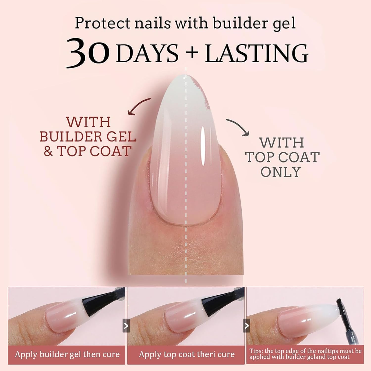 Ensemble de faux ongles – 240 pièces de faux ongles français à coller – Rose blanc dégradé design ongles artificiels couverture complète en gel doux naturel et confortable à porter (rose amande)