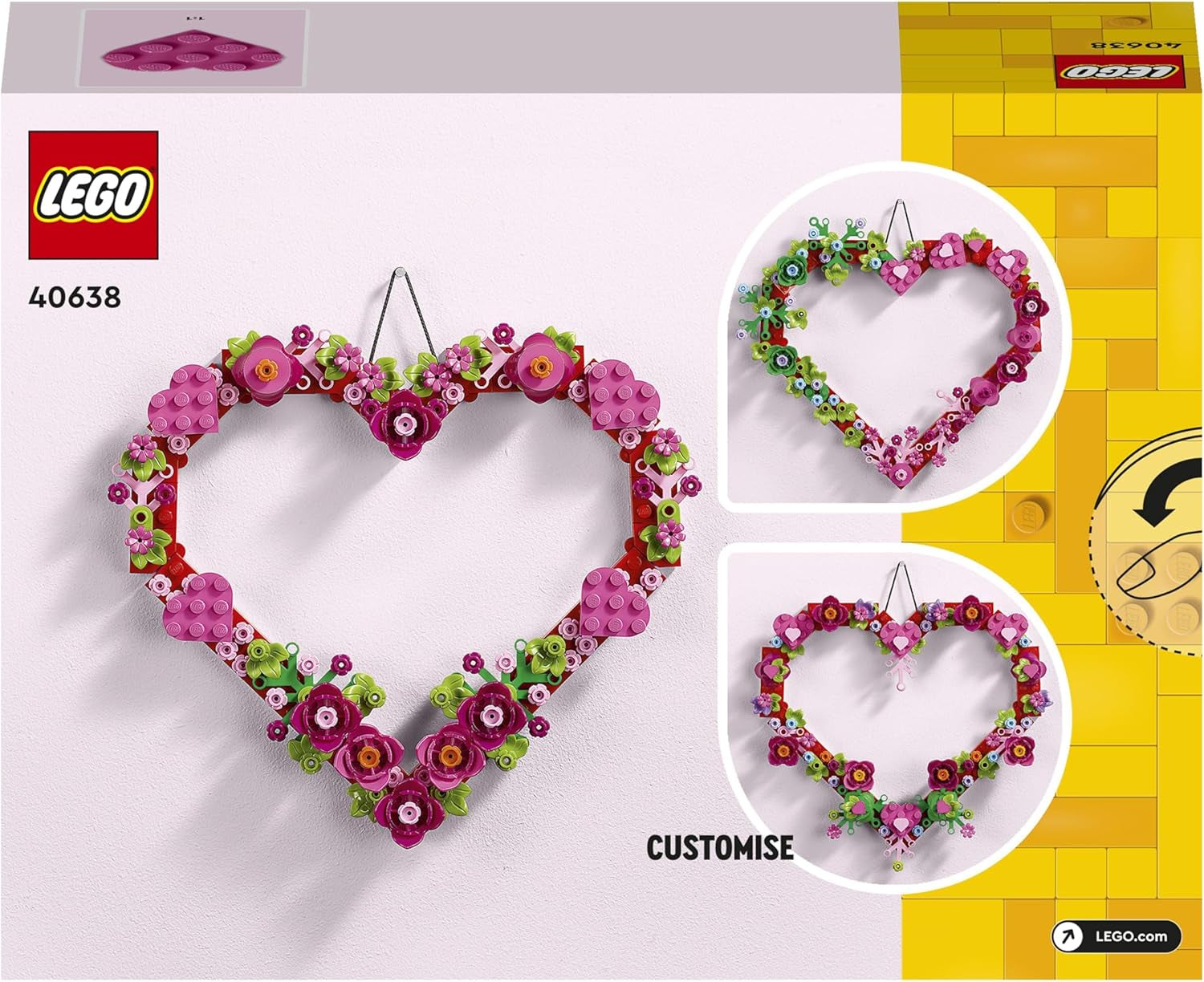 Set de décoration coeur LEGO, jouet de construction pour enfants, filles et garçons à partir de 9 ans, décorations de chambre d'enfant ou accessoires muraux, idée cadeau pour la Saint-Valentin, la fête des mères ou un anniversaire 40638 Jeux de construction Beuche den LEGO-Store