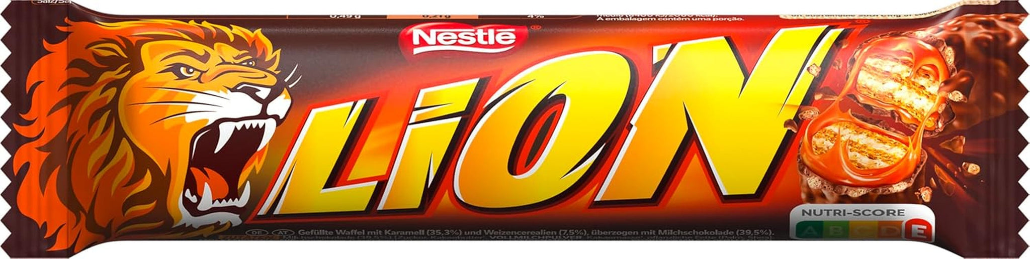 NESTLÉ LION Choco, barre de chocolat croustillante fourrée au caramel et gaufrette croustillante, paquet de 24 (24 x 42g)