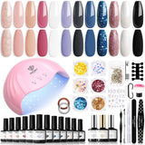 Modelones Ensemble de Vernis à Ongles Gel 35 Pièces, Ensemble de Vernis à Ongles UV avec Lampe 48W, Ensemble de Vernis à Ongles Gel Nude Marron Blanc Rose, Ensemble de Vernis à Ongles Gel UV avec Top Coat Base Nail Studio Set