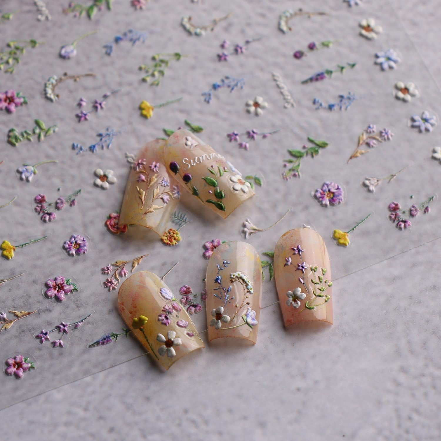 JMEOWIO Autocollant de manucure 3D en forme de fleur d'été floral pour nail art