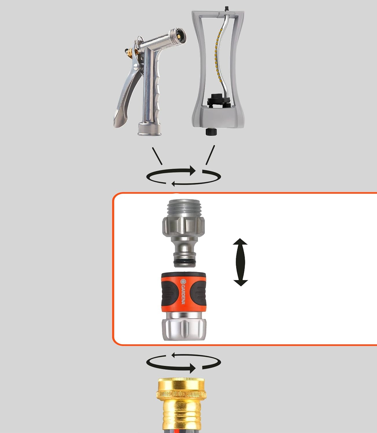 Gardena 39042-M Kit de démarrage à raccord rapide en métal pour tuyaux d'arrosage, raccords rapides et accessoires en quelques secondes, 4 pièces comprenant des adaptateurs anti-fuite pour prise et prise