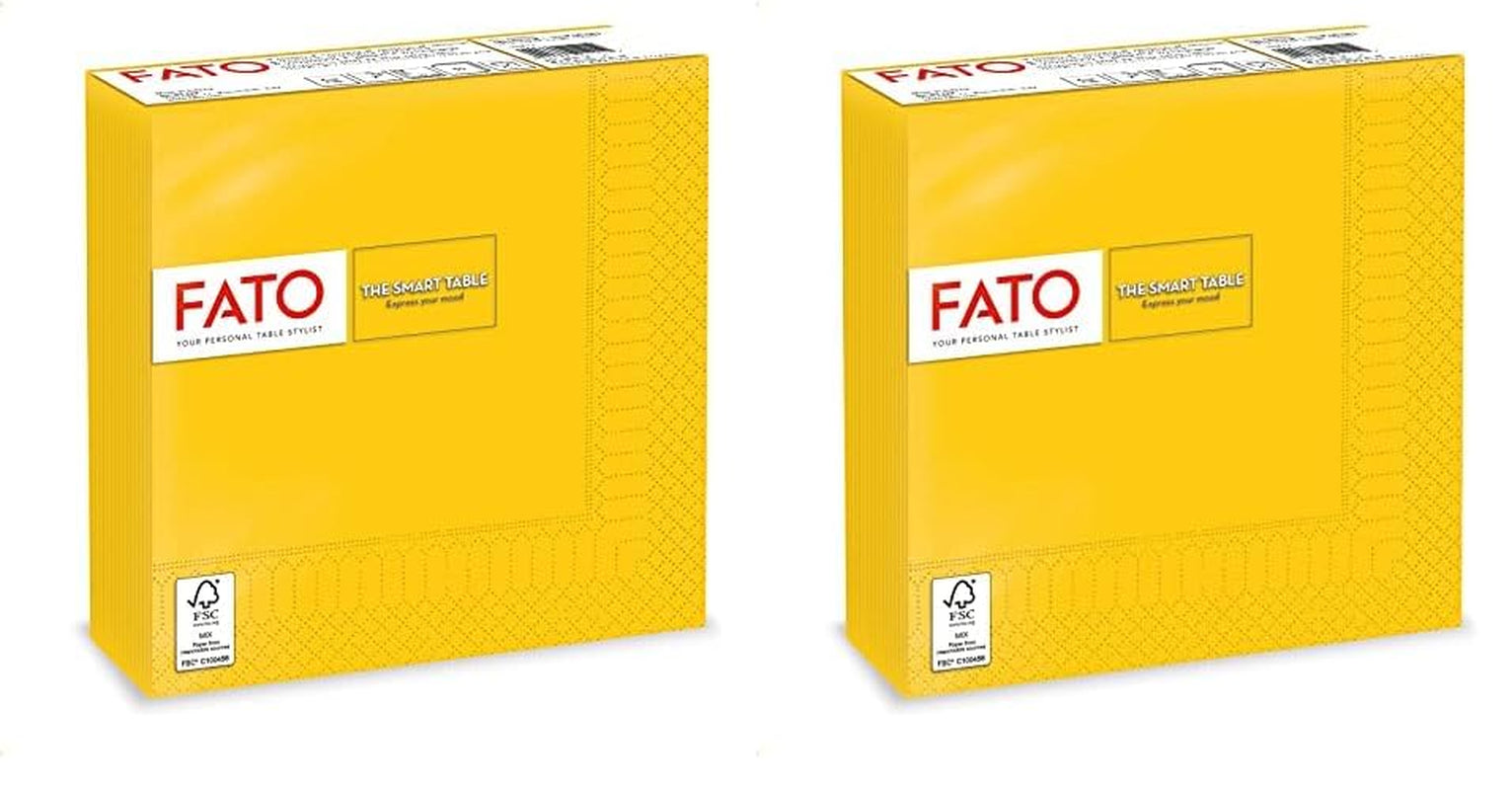 , Serviettes en papier jetables, idéales pour les déjeuners et buffets décontractés, paquet de 50 serviettes, taille 33 x 33, 4 plis, 2 épaisseurs, jaune, papier 100 % pure cellulose, certifié FSC