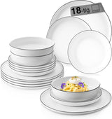 SANGER | Marlo Service de table à bords noirs et blancs, service de table 18 pièces en porcelaine pour 6 personnes, blanc avec accents noirs, assiettes plates, assiettes à dessert et bols, design moderne | LA COLLECTION PREMIUM