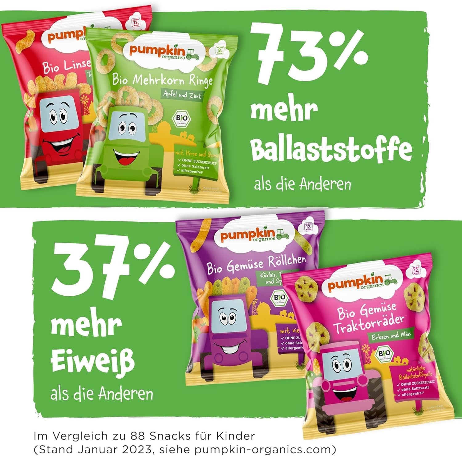 Pumpkin Organics Baby Multigrain Carrot and Mango Rings (Pack de 8) Snacks pour bébé sans additifs à partir de 12 mois - Sans allergène² et sans gluten³ Snacks croquants pour bébé (8 x 20 g)