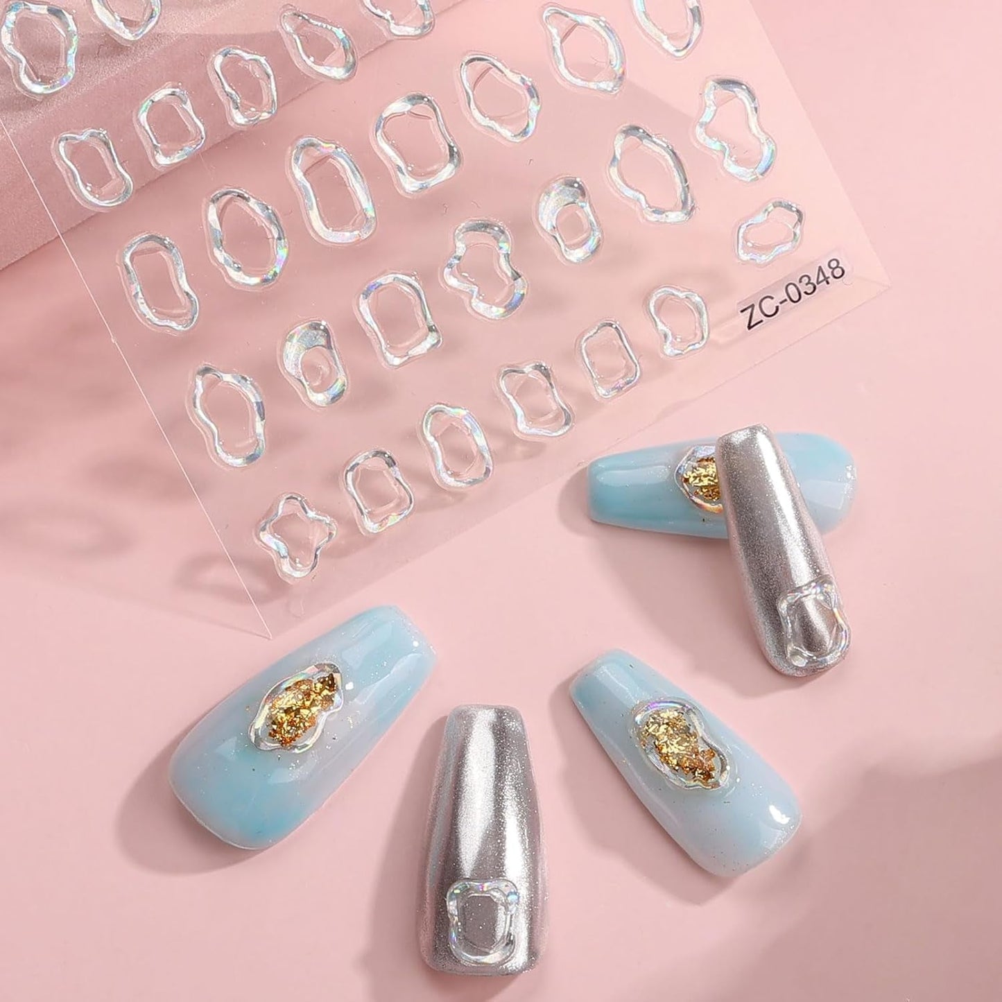 JMEOWIO 6 Blatt 3D Nail Sticker Goldene Unregelmäßige Geometrische Nail Art Sticker Selbstklebend Nagelaufkleber 5D Stereoskopisch Dekoration Nageldesign Zubehör
