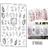 JMEOWIO Nagelsticker Blumen 10 Blatt Nagelaufkleber Selbstklebend Noir Blanc Fleur Nail Art Autocollant Décoration Nageldesign Zubehör