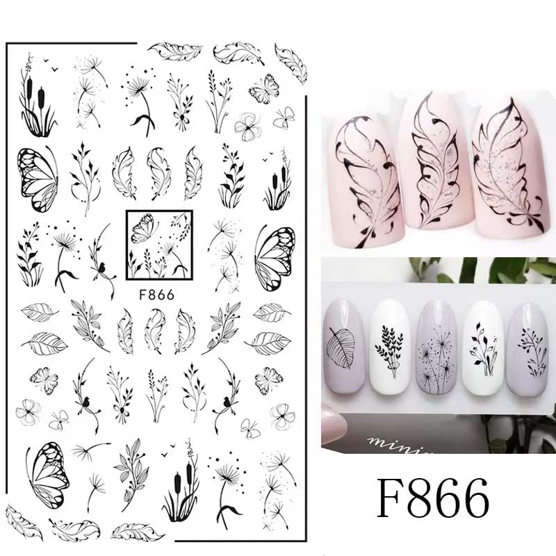 JMEOWIO Nagelsticker Blumen 10 Blatt Nagelaufkleber Selbstklebend Noir Blanc Fleur Nail Art Autocollant Décoration Nageldesign Zubehör