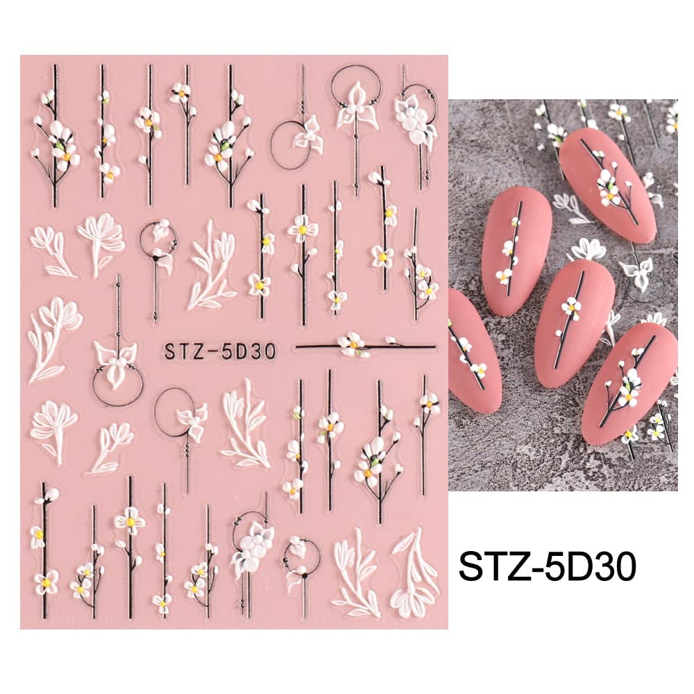 4 Blatt 3D Nagelsticker Frühling Blume Nagelaufkleber 5D Stereoskopisch Selbstklebend Nail Art Sticker Décoration Nageldesign Zubehör