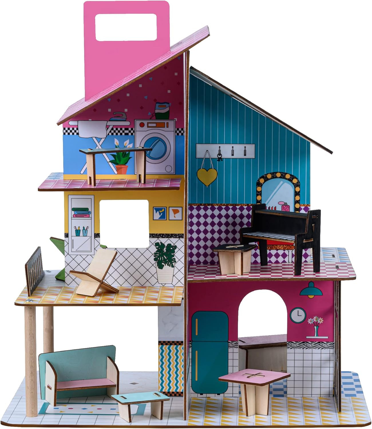 Olivia'S Little World 360 Maison de poupée en bois pour enfants Poupées 3,5" et 12 accessoires Multicolore TD-13260C Maisons de poupées Naty Shop