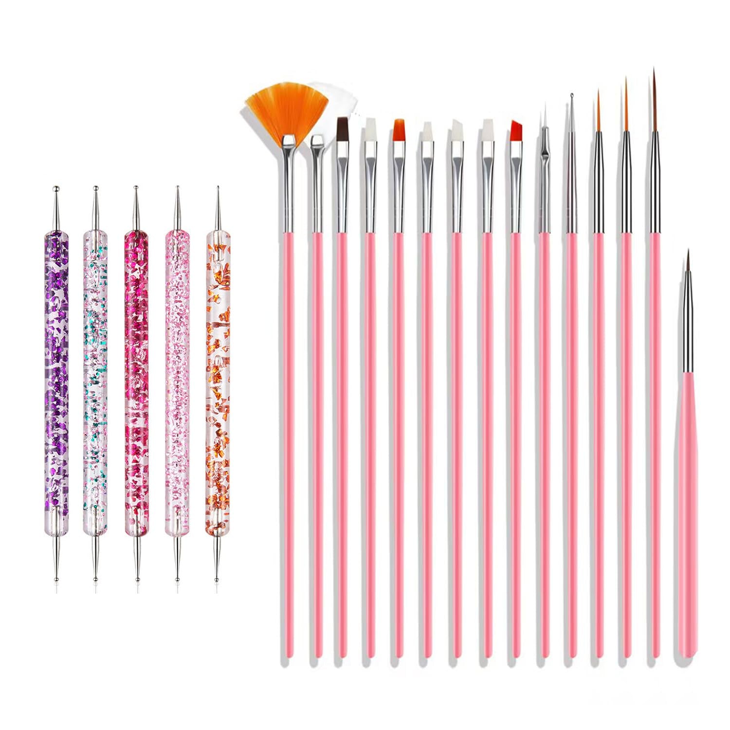Ensemble de pinces à ongles pour Nail Art, 20 pièces de pinces à ongles, pinces à ongles professionnelles, pinces à revêtement fin pour ongles, rose