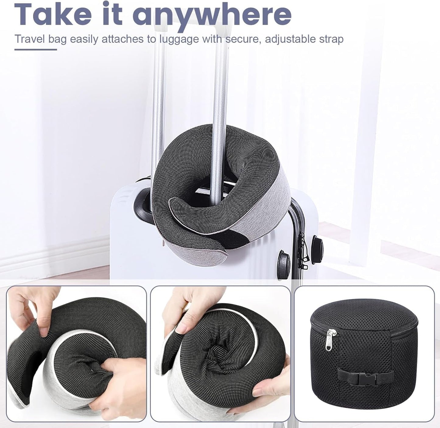 Oreiller cervical Oreiller de voyage en mousse à mémoire de forme Oreiller cervical en mousse à mémoire de forme au design ergonomique avec masque pour les yeux 2 bouchons d'oreille et sac de rangement Parfait pour dormir sur la route en voyage Naty Shop Oreillers orthopédiques cervicaux