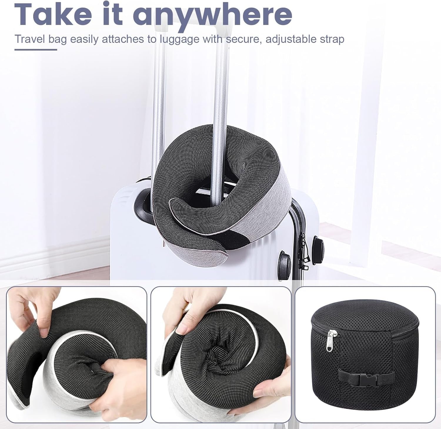 Oreiller cervical Oreiller de voyage en mousse à mémoire de forme Oreiller cervical en mousse à mémoire de forme au design ergonomique avec masque pour les yeux 2 bouchons d'oreille et sac de rangement Parfait pour dormir sur la route en voyage Naty Shop Oreillers orthopédiques cervicaux