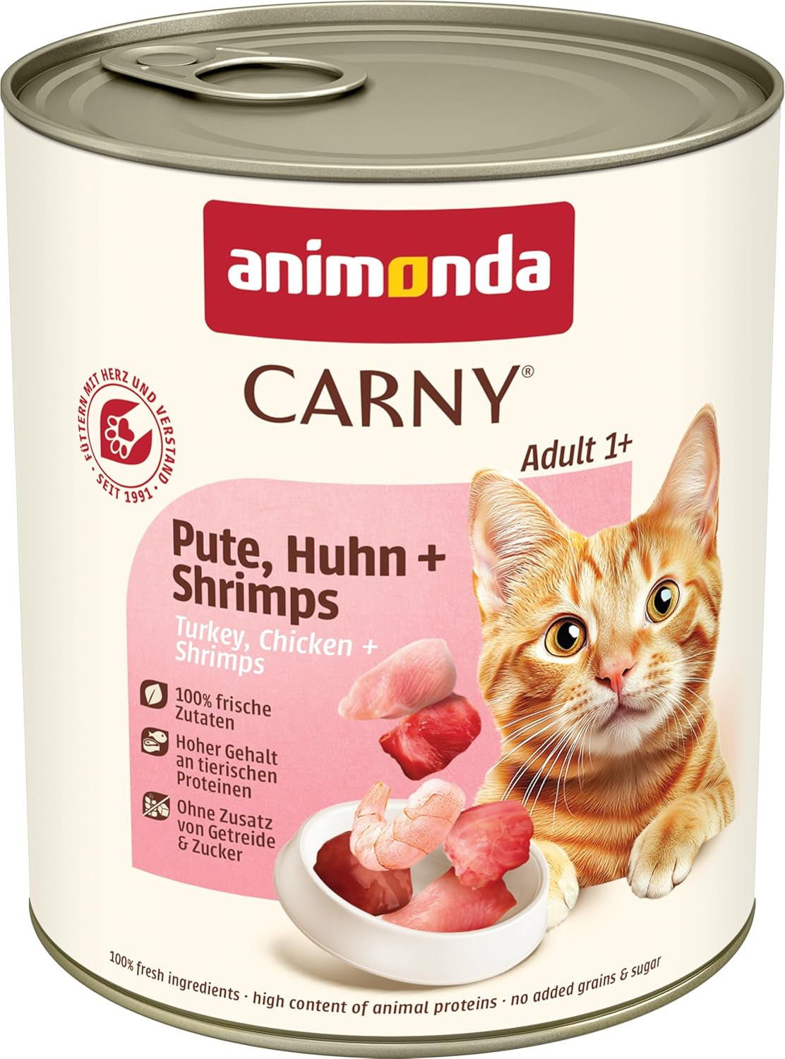Animonda Carny nourriture humide pour chat dinde + poulet + crevettes (6 x 800g), nourriture humide sans céréales et sans sucre avec des ingrédients de viande fraîche