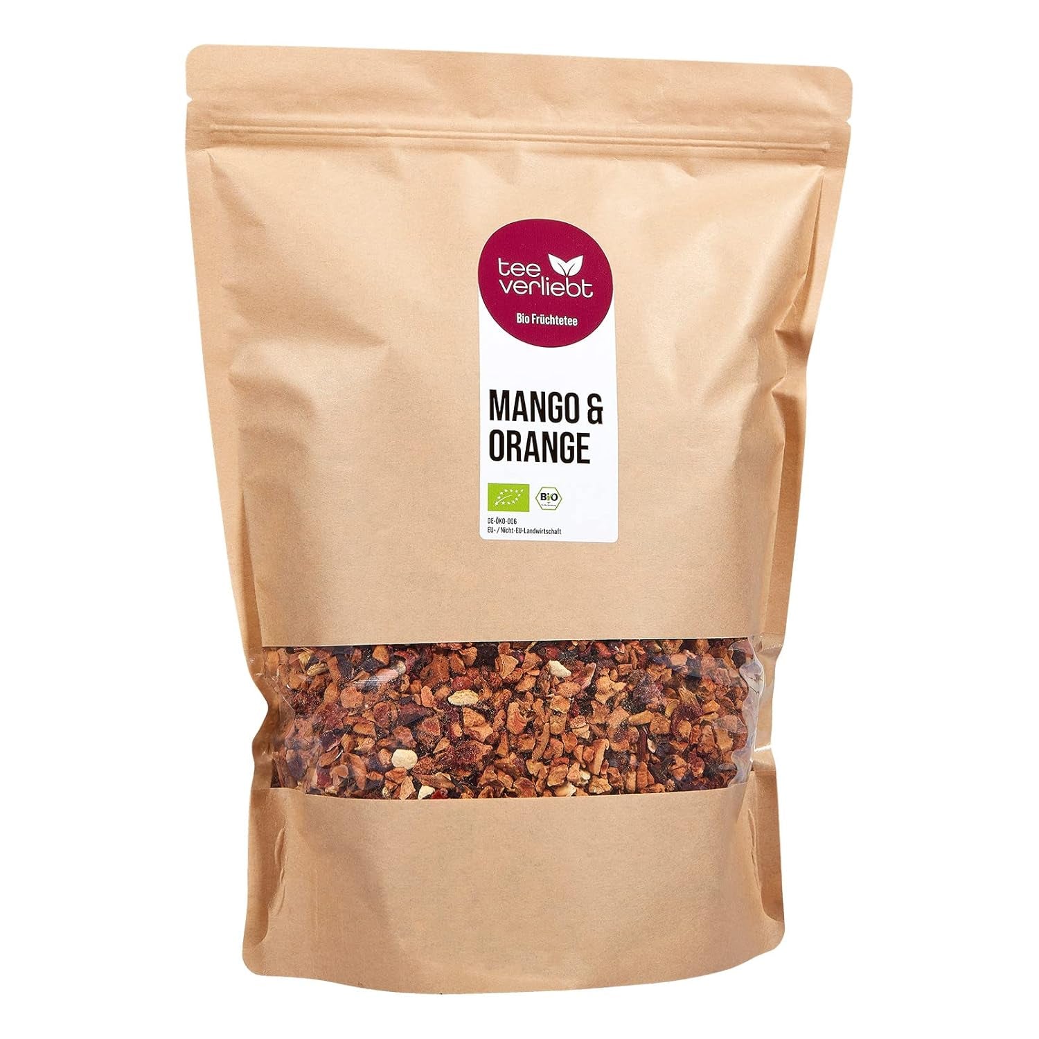 Teeverliebt - Thé aux fruits en vrac Mangue & Orange 1000 G I Thé aux fruits en vrac I Mélange de thés d'été issus de cultures biologiques contrôlées I Thé aux fruits bio en vrac 1 kg
