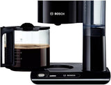 Bosch Styline TKA8013 Machine à expresso à filtre, capteur d'arôme, carafe en verre de 1,25 L, 10-15 tasses, arrêt automatique, système de détartrage, système anti-goutte, porte-filtre rotatif, 1160 W, noir