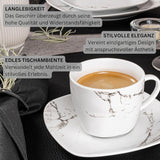 SANGER | Service de table combiné en marbre Bilgola, service de table 36 pièces pour 6 personnes avec assiettes plates, assiettes à dessert, assiettes Suma, bols à céréales, assiettes à café et soucoupes en porcelaine, carré | LA COLLECTION PREMIUM