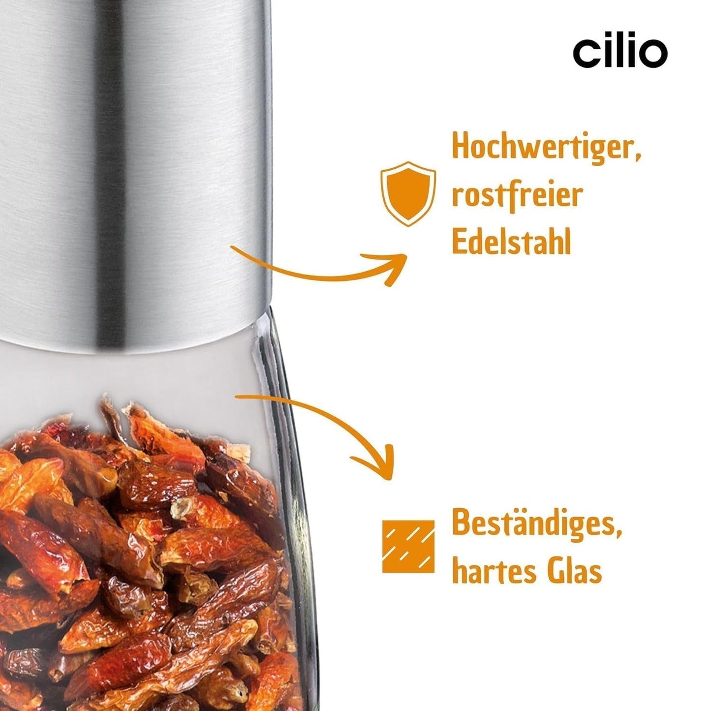 Moulin à piment Cilio PICCANTE, Ø 6,5 cm, H : 14,5 cm, avec couvercle de fermeture Moulins et Trancheuses Naty Shop