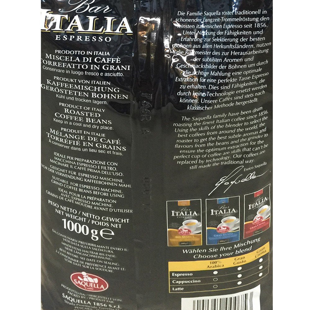 Kafffe, Bar Italia Espresso, gran crema (1 kg, sac), paquet de 1