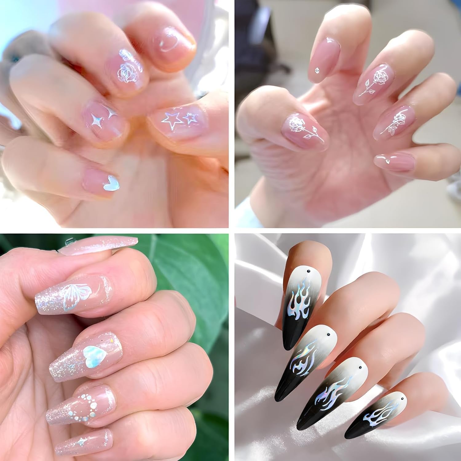 30 Blatt Aurora-Nagelkunst-Aufkleber, Selbstklebende 3D-Blumen-Nagelaufkleber, Aurora-Mond-Stern-Nagelaufkleber pour l'art de l'artisanat, Blatt-Herz-Nageldesign pour DIY-Acrylnägel-Dekoration