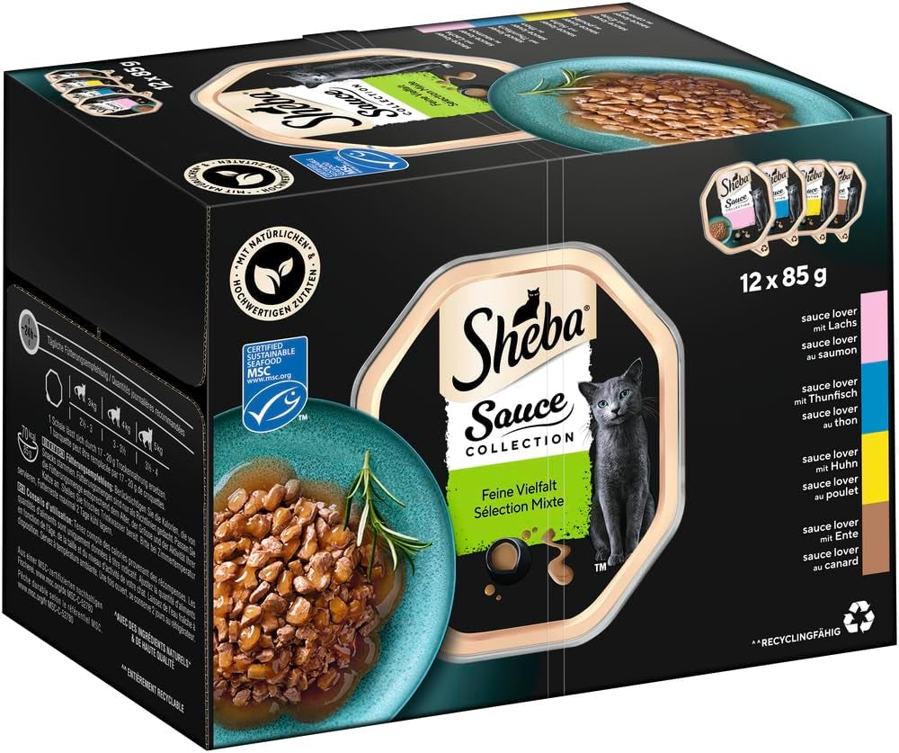 Plateau de collecte de sauce Sheba Multipack, variété fine MSC, 4x12x85g
