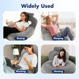 Oreiller de lecture, oreiller de dos en forme de U avec oreiller cervical, oreiller de jeu gris, oreiller pour lire, jouer, travailler, se reposer
