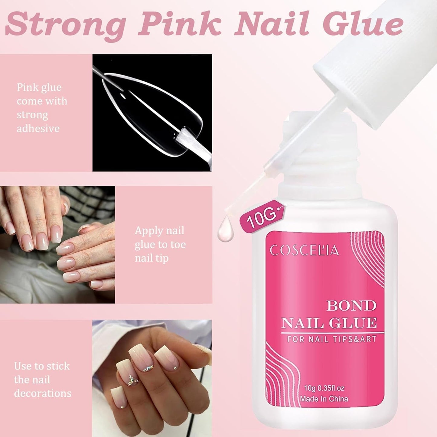 Ensemble de faux ongles – 240 pièces de faux ongles français à coller – Rose blanc dégradé design ongles artificiels couverture complète en gel doux naturel et confortable à porter (rose amande)