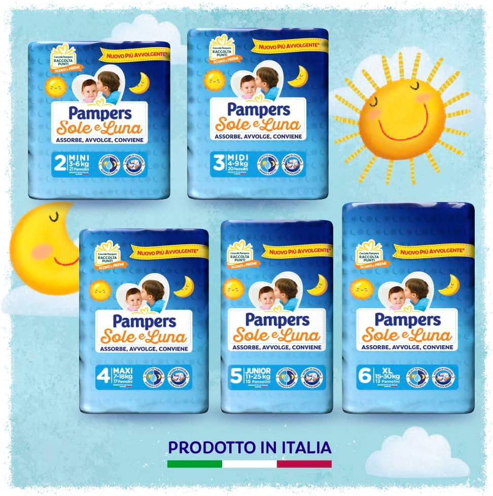 Couches Pampers Sun and Moon, unisexe, junior, taille 5 (11-25 kg), 120 couches