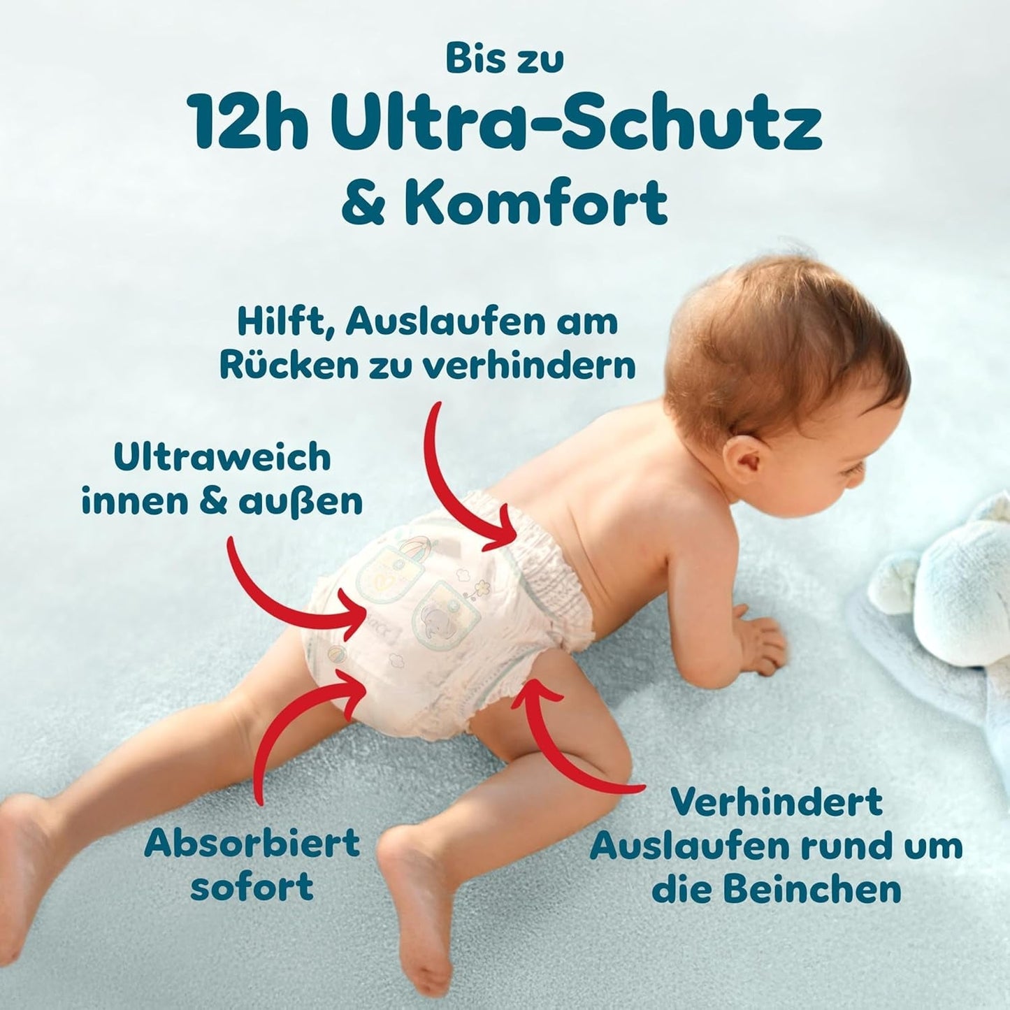 Pantalon de protection Pampers Premium Taille 7, 123 couches, 15 kg+, avec réglage à 360° et poignets anti-fuites souples pour un confort et une protection optimaux