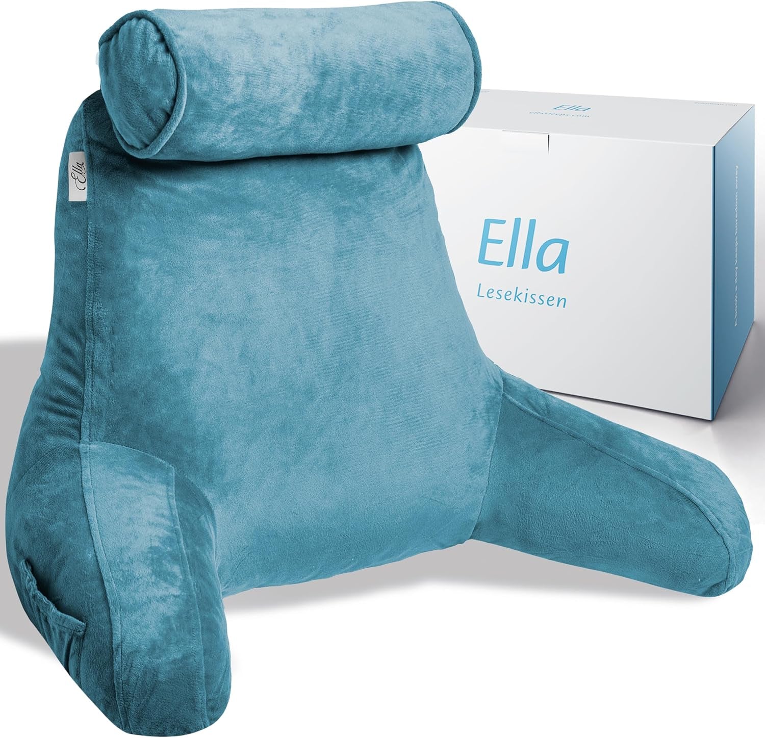 Ella Oreiller de lecture pour lit et canapé avec tour de cou amovible – Oreiller de dos pour lit – Oreiller de lecture en mousse à mémoire de forme avec accoudoirs, idéal pour lire, regarder la télévision, se détendre ou comme soutien du dos – Gris