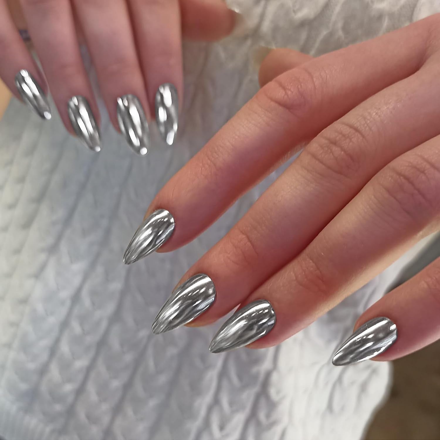 Ongles Chromés Autocollants - Colle Pailletée Brun Amande Moyen Sur Les Ongles Faux Ongles Pailletés Colle Sur Ongles Artificiels Ongles Acryliques Vernis Pour Femme 24 Pièces