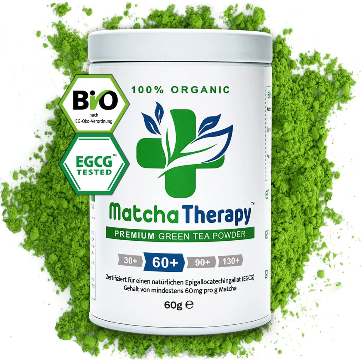 Thérapie Matcha 30+ | Poudre de thé Matcha biologique | 60g | Avec une teneur vérifiée d'au moins 30 mg/g de catéchine EGCG | Soutient le système immunitaire et les niveaux d'énergie | Qualité cérémoniale | Thé vert du Japon