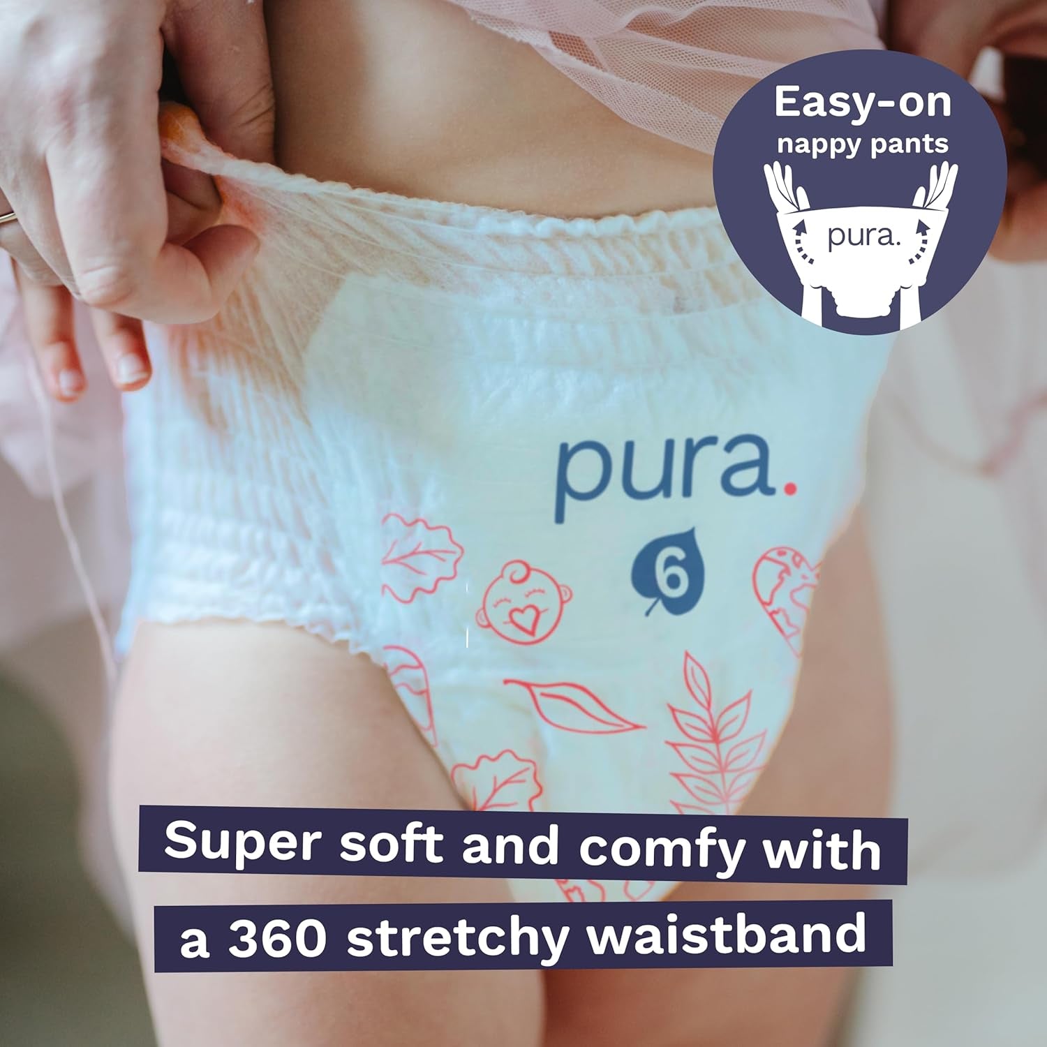 Culottes écologiques, taille 7 (17 kg +), 16 pièces, sous-vêtements jetables pour peaux sensibles et allergiques, sans parfum, tirage latéral