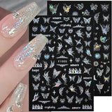 4 feuilles holographiques Laser blanc Schmetterling Nagelsticker,Y2K Aurora Schmetterling Stern Nail Sticker 3D Flamme Herz Nageldesign Nagelsticker Selbstklebend Nagel Sticker Nagel Zubehör Nail Art