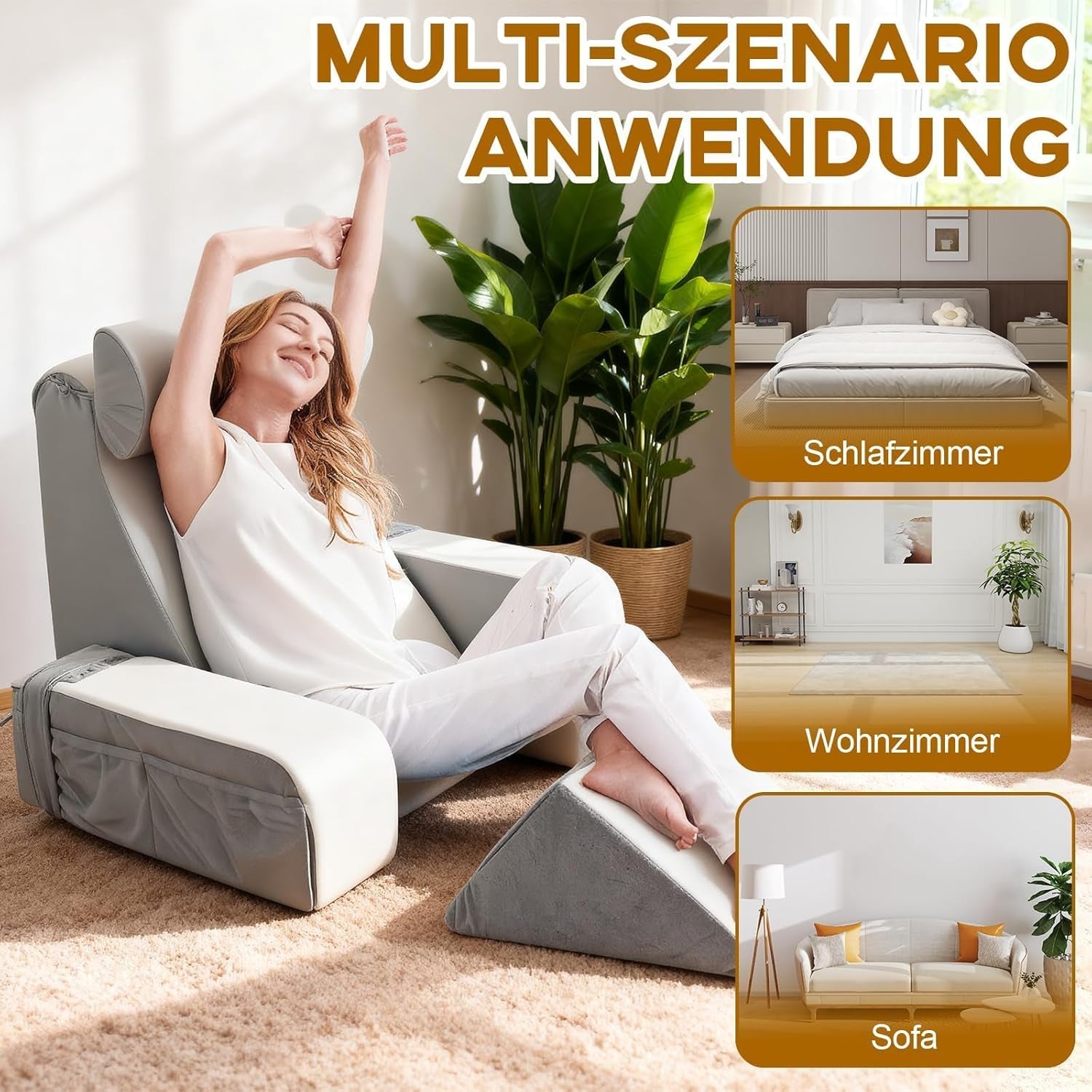 Oreiller de lecture avec support de cou et accoudoirs amovibles, oreiller de dos confortable et léger pour lit et canapé, oreiller de dos pour adultes, dossier en mousse à mémoire de forme pour lire, regarder la télévision et les jeux vidéo