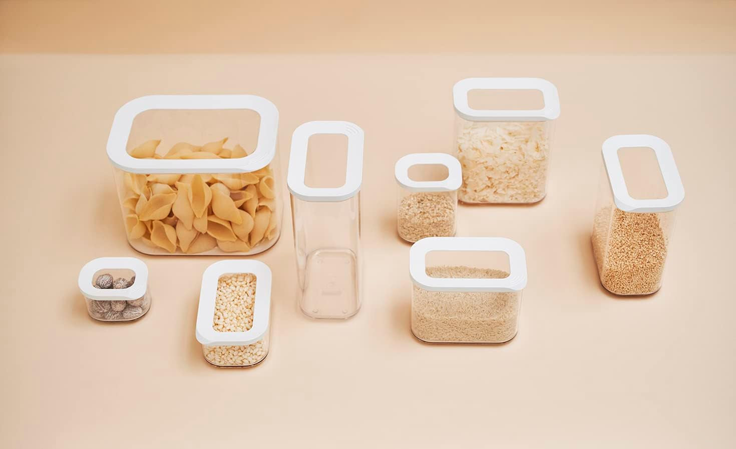 Mepal Lot de 9 Bocaux de Conservation avec Couvercles - Contenants Alimentaires Rectangulaires - Organisateur de Cuisine en Plastique - Contenants de Conservation Hermétique - 7 Bocaux de Conservation et 2 Bocaux de Conservation - Boites de Conservation Alimentaires Blanches Naty Shop