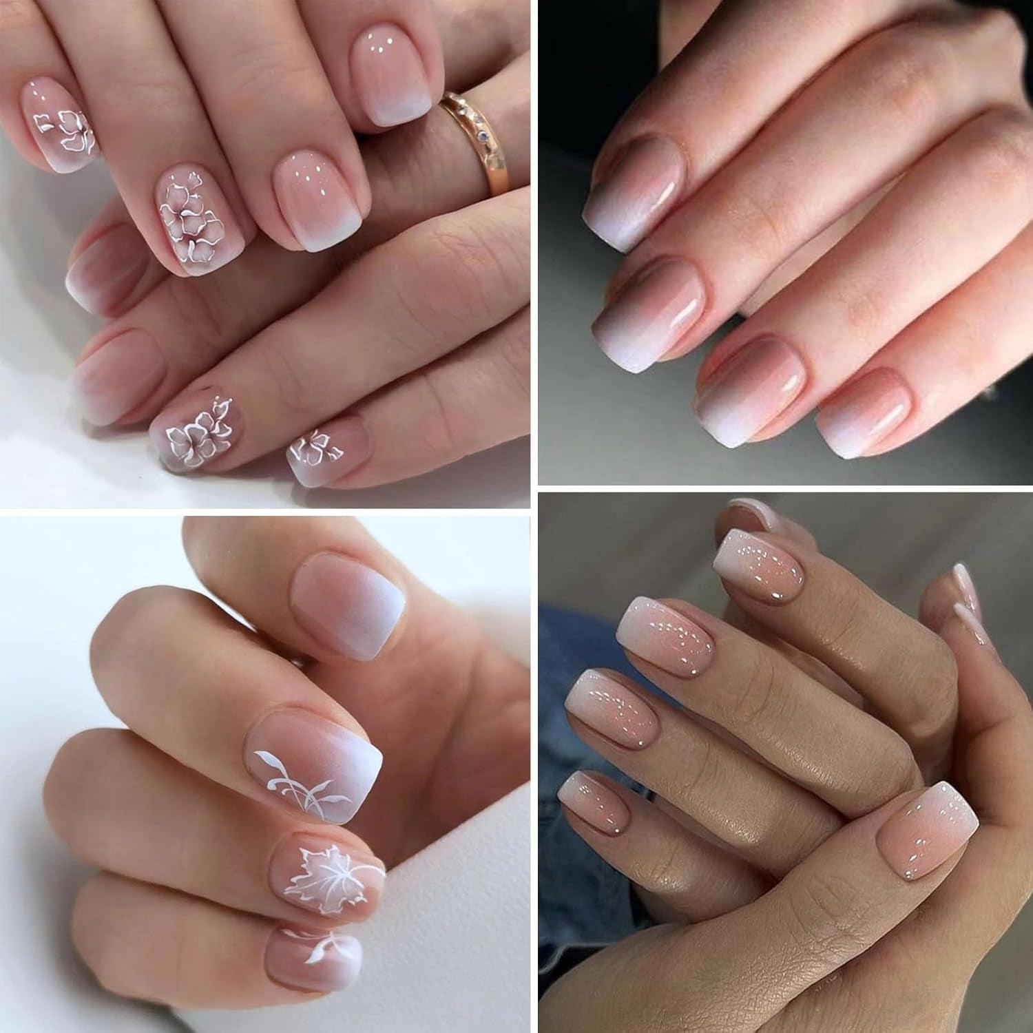 Ensemble de 240 faux ongles courts – Faux ongles artificiels naturels courts à coller – Ongles artificiels dégradés nus pour extensions d'ongles en boîte (dégradé nu)